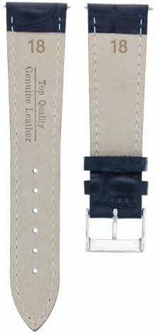 Ewatchparts 18mm Dark Blue Leather Replacement Watch Strap Silver Buckle Compatible With Invicta Diver Russian