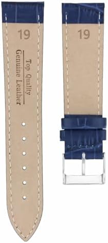 Ewatchparts 19mm Dark Blue Leather Watch Band Replacement Watch Strap Silver Buckle Compatible With Invicta Pro Diver