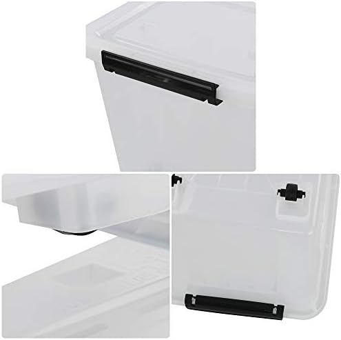 Clear Plastic Storage Bins with Wheels, 4-Pack Latch Boxes, 30 L