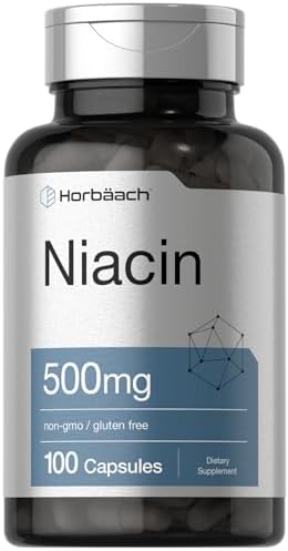 Horbäach Niacin | Vitamin B3 500mg | 100 Capsules | with Flushing | Non-GMO, and Gluten Free Supplement