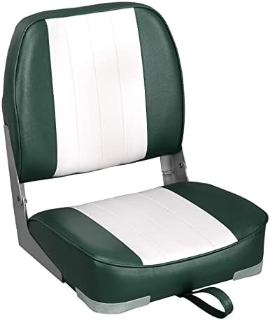 Leader Accessories Classic Low Back Folding Fishing Boat Seat Boat Chairs | Marine Boat Chairs With Thick Cushion, Aluminum Hinge, Use universal 5"x5" Mount, Fits Jon/Bass/Pontoon Boats