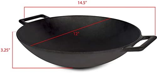 Jim Beam 12'' Pre Seasoned Heavy Duty Construction Cast Iron Grilling Wok, Griddle and Stir Fry Pan