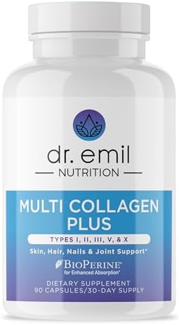 Dr. Emil Multi Hydrolized Collagen, Types I, II, III, V & X, 90 Capsules | All-in-One Hydrolyzed Collagen Blend Supporting Hair, Skin, Nails