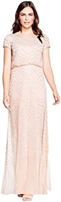 Adrianna Papell Womens Short Sleeve Blouson Beaded Gown
