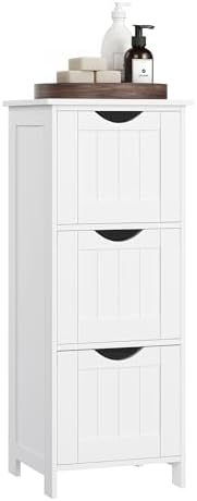 VASAGLE Floor Storage Cabinet, Freestanding Storage Organizer with 4 Drawers, 11.8 x 11.8 x 32.3 Inches, for Living Room, Bathroom, Dining Room, Kitchen, Modern Style, Cloud White ULHC040WH01S