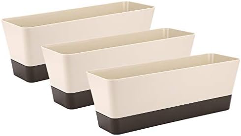 Skelang 3 Pcs Rectangular Plant Pot, 12" Watering Container with Drainage Hole, Window Planter Box with Saucer for Succulents, Flowers, Indoor Plants