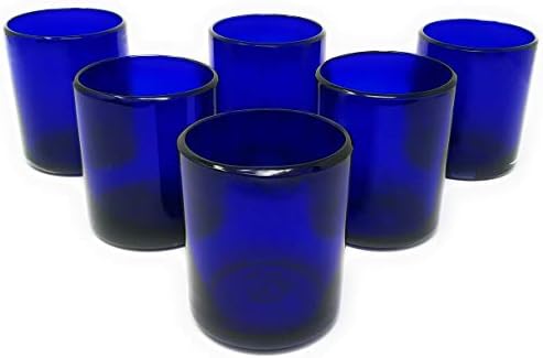Hand Blown Mexican Drinking Glasses - Set of 6 Cobalt Tumbler Glasses (10 oz each)