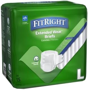 FitRight Adult Incontinence Briefs with Tabs, Extended Wear, Medium, 27" to 43", 15 Count