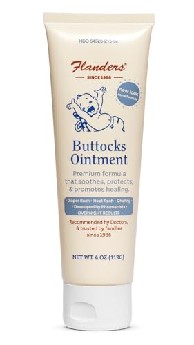 Flanders Buttocks Ointment – Zinc Oxide Diaper Rash Cream, Thick Barrier Paste for Baby & Adult Skin, Heat Rash, Chafing & Irritation Relief - 2 Pack (8oz Total)