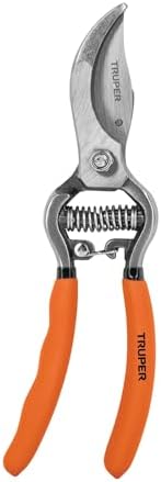 Truper Bypass Pruners, 8", Forged, Stainless Steel Blade, Serrated, Ambidextrous, Round Point, Classic, 0.35 kg, Garden Scissors