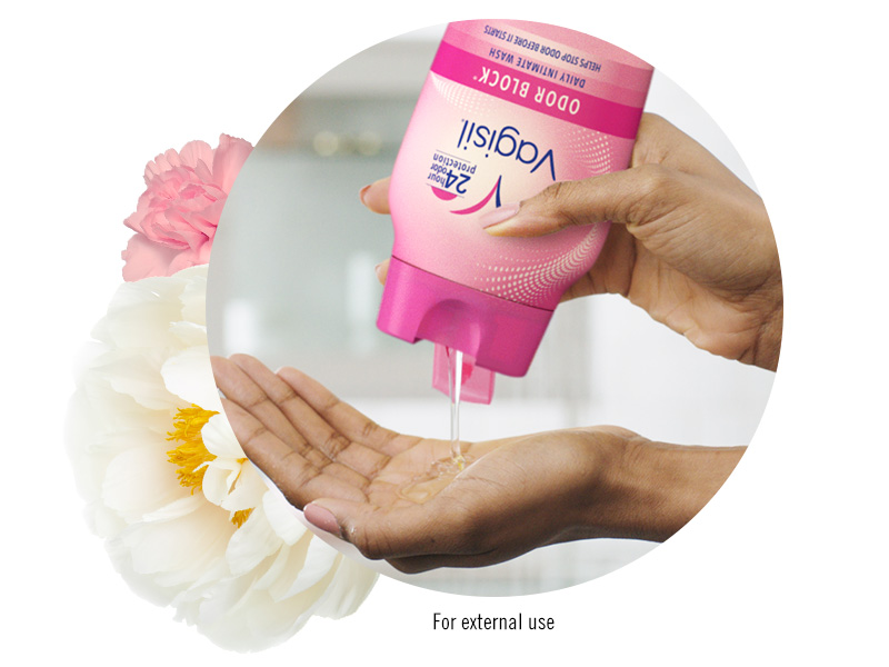 Pouring Vagisil wash into hand