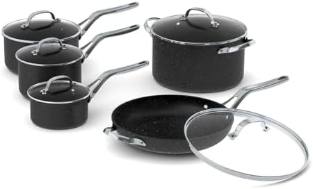 Starfrit The Rock 8PC Non-Stick Cookware Set, Black | Durable Forged Aluminum, Oven Safe, PFOA Free, Easy to Clean