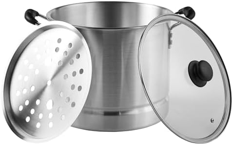 IMUSA USA Steamer with Glass Lid 20-Quart, Silver | Ideal for Tamales, Lobster