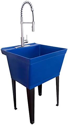 Utility Sink Extra-Deep Laundry Tub in White with High-Arc Stainless Steel Coil Pull-Down Sprayer Faucet, Integrated Supply Lines, P-Trap Kit