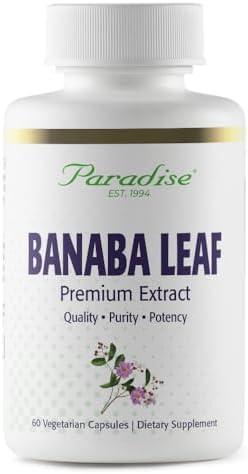 Paradise Herbs & Essentials Banaba Leaf Extract 250 mg, 180 Capsules | 12:1 concentrated formula, vegan, gluten free, non-GMO dietary supplement with a convenient daily serving format