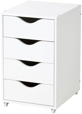 4-Drawer Unit on Casters, White, 13.75 x 22 Inch, Rolling Storage Cabinet