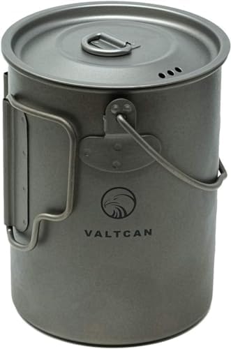 Valtcan 900ml Titanium Pot Boil Cook & Drink From One Pot, 134g Ultralight, Thicker Gauge Grade 1 Ti, Aligned Bail Handle, Lid with Steam Holes