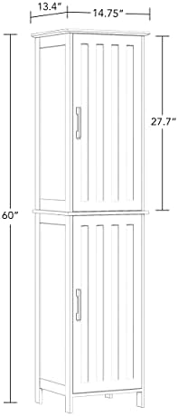 RiverRidge Monroe Tall 2-Door Bathroom Linen Cabinet, White | Soft Close Hinges, Adjustable Shelves, Matte Black Handles, Modern Farmhouse Style