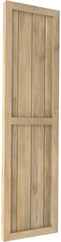 14"W x 58"H Americraft Four Board Exterior Real Wood Two Equal Panel Framed Board-n-Batten Shutters (Per Pair), Unfinished
