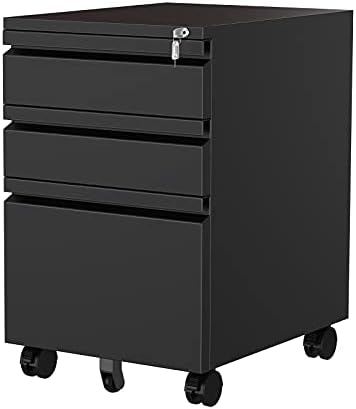MIIIKO 3 Drawer File Cabinet with Lock, Metal Lateral Rolling Printer Stand Filing Cabinets for Home Office Storage,A4, Letter,File Folders(White)