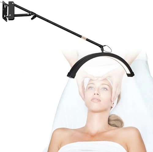Wall Mount Lash Lamp Half Moon Shaped LED Lash Nail Light Cool/Warm Modes Adjustable Angle and Height for Barbershop Eyelashes Nail Eyebrows Tattoo