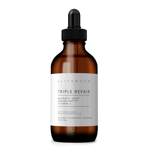 Asterwood Triple Repair Peptide Serum, Matrixyl 3000, Argireline & Vit. C | Minimizes Fine Lines & Stimulates Collagen, Formulated with Hyaluronic Acid, Cruelty-Free, 8 Fl Oz