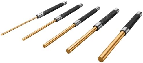 Performance Tool W759 5-Piece 8 in. Long Brass Pin Punch Set | Non-sparking soft metal striking heads. Knurled steel handles. Pin sizes from 1/8 to 3/8 inch