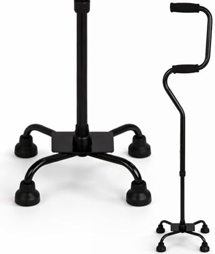 HealthSmart Quad Walking Cane, Sit To Stand Walker, Adjustable Canes for Men, Canes for Women, FSA HSA Eligible with Quad Base, Foam Handles Quad Cane