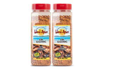 Island Spice Jerk Seasoning 32 ounces - Gluten-Free Vegan-Friendly Dry Rub with Real Jamaican Pimento - Authentic Jerk Flavors and Spice Blend - Use on Chicken, Pork, Beef, Seafood, and Vegan Dishes