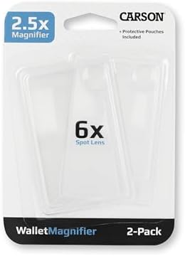 Carson 2.5x Power Credit Card Size Magnifiers (WM-01) with 6x Spot Lens, Twin Pack