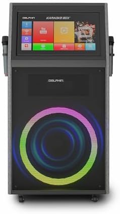Dolphin Karaoke Machine with 2 Wireless Microphones, 18" Woofer | 18.5" Touchscreen, Android 12, Bluetooth, HDMI, USB, TF, AUX & FM Inputs