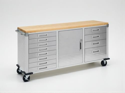 Heavy-Duty Rolling Workbench with Drawers and Cabinet, 77" W x 20" D x 37.5" H, (Red, 11 Drawer)