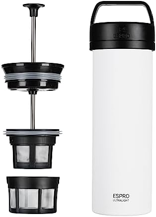 ESPRO Go P0 Ultralight French Press Coffee Maker for Travel, Vacuum Insulated Stainless Steel, 16 Ounces, Matte Meteorite Black