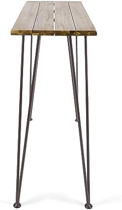 Christopher Knight Home Denali Ouotdoor Industrial Acacia Wood Bar Table with Iron Frame, Teak Finish / Rustic Metal