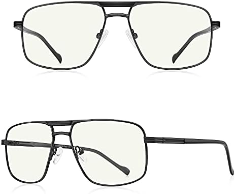Reading Glasses for Men Square Double Bridge Blue Light Blocking Computer Readers