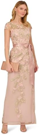 Adrianna Papell Cascading Floral Embroidered Long Column Gown