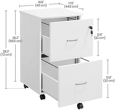 VASAGLE CUSTOS Collection - 2-Drawer File Cabinet, Locking Filing Cabinet for Home Office, Small Rolling Printer Stand, A4, Letter-Size Hanging Files
