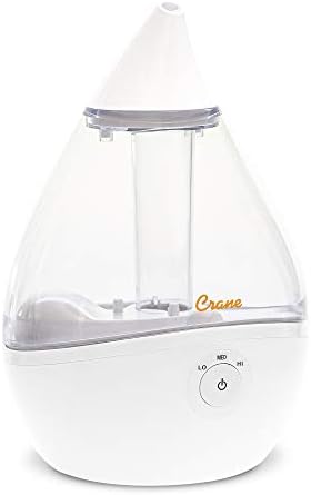 Crane Droplet Ultrasonic Small Air Humidifiers for Bedroom and Office, 0.5 Gallon Cool Mist Humidifier for Plants and Home, Humidifier Filters Optional, Blue and White