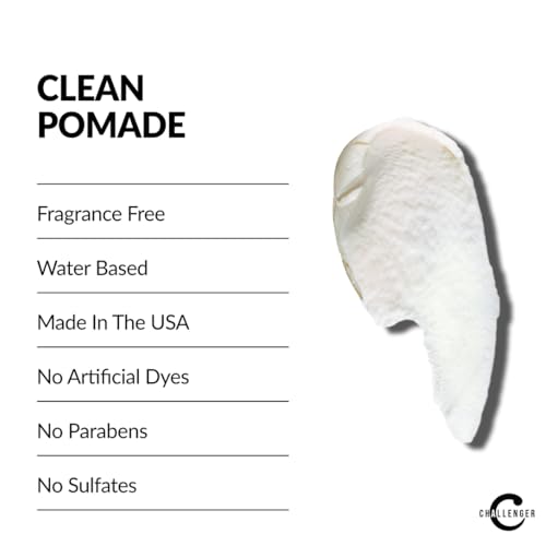 Challenger Men’s Clean Cream Pomade, 1.5 Ounce | Fragrance Free, Non-Comedogenic Hair Styling Product | Medium Firm Hold & Natural Finish | Shine Free, Unscented, Water Based & Travel Friendly