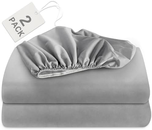 2 Pack Hospital Bed Sheets Fitted 36’’×84’’×14’’ Hospital Bed Sheet, Grey | Fit for Home & Hospital Care Beds, Shrinkage & Stain Resistant RV Twin Sheets for RV Twin/Bunk Mattress