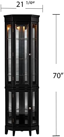 SEI Furniture Essex Corner Curio Cabinet - Adjustable Glass Shelves - 2 Tier With Black Finish, Transitional Style Pine, Black