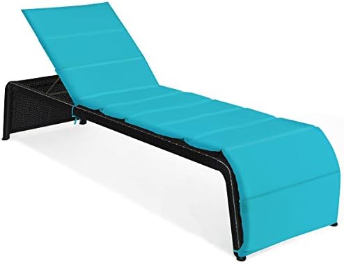 Tangkula Outdoor Chaise Lounge Chair, 5-Position Adjustable Rattan Recliner Chair w/Cushioned Seating and Adjustable Feet