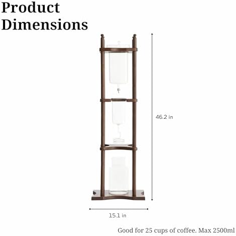 Nispira Iced Coffee Cold Brew Drip Tower Coffee Maker, 6–8 Cup Manual Cold Brew Brewer with Adjustable Valve, Wooden Frame & Glassware, Slow Cold Extraction System