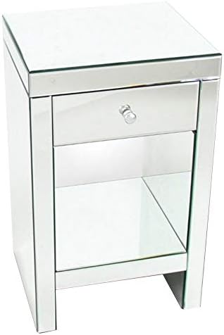 Benjara 26" Beveled Mirror Chest with 1 Drawer- Silver