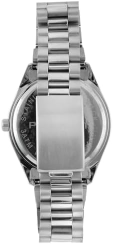Peugeot Men's Stainless Steel Big Face Luxury Watch with Day Date Windows, Roman Numerals & Coin Edge Fluted Bezel Watch