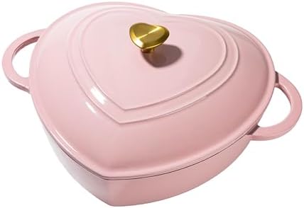 Paris Hilton Enameled Cast Iron Dutch Oven Pot with Lid, Heart-Shaped Dutch Oven, Durable Cast Iron Pot with Dual Handles, Oven Safe to 500°F, Works on All Stovetops, 2-Quart, Cream