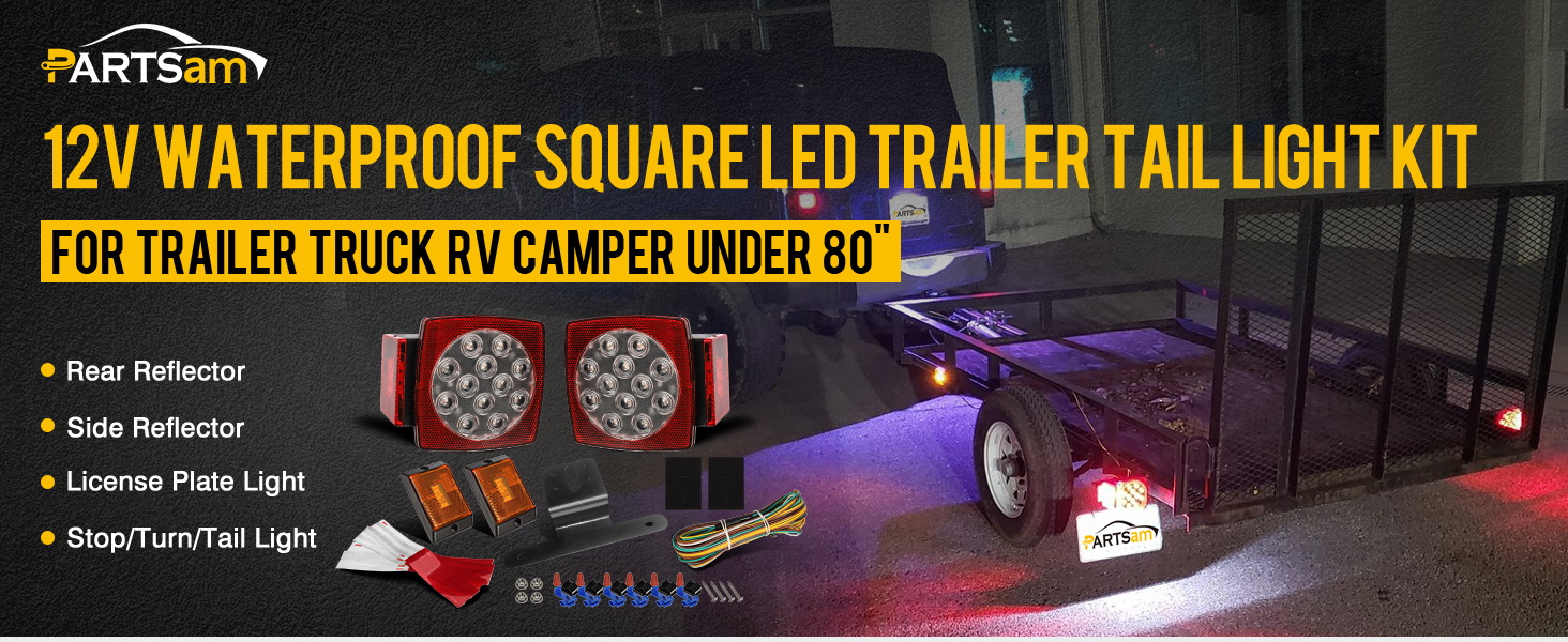 Partsam 12V Waterproof Square LED Trailer Tail Light Kit