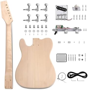 DIY Electric Guitar Kit Beginner Kit TL Style 6 String Right Hand | Basswood Body with Ash Burl Top, Hard Maple Neck, Rosewood Fretboard