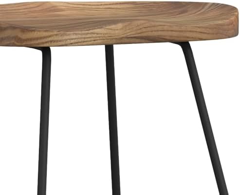SIMPLIHOME Amberly Rustic Metal 24 Inch Saddle Counter Height Stool (Set of 2) in Natural/Black, For the Dining Room and Kitchen