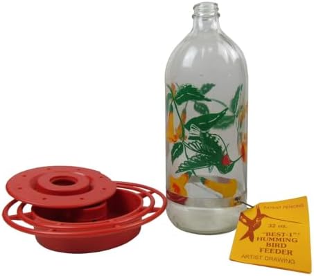 Original Best-1 Flowers Hummingbird Feeder 32 Ounce Glass Bottle, Plastic Base